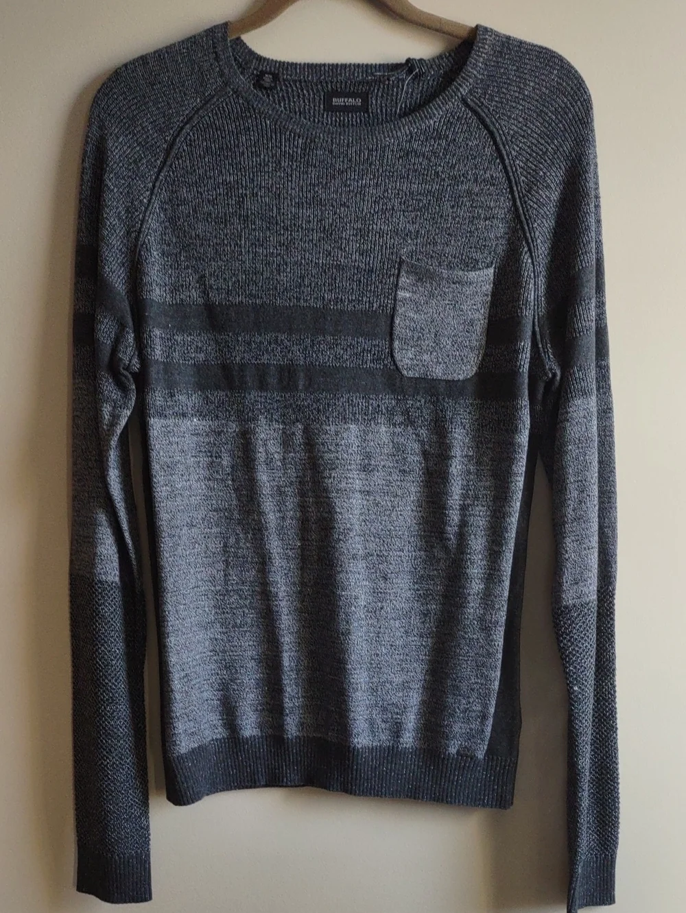 NWT Buffalo David Bitton Men's Gray Watextur Striped Knit Pocket Sweater